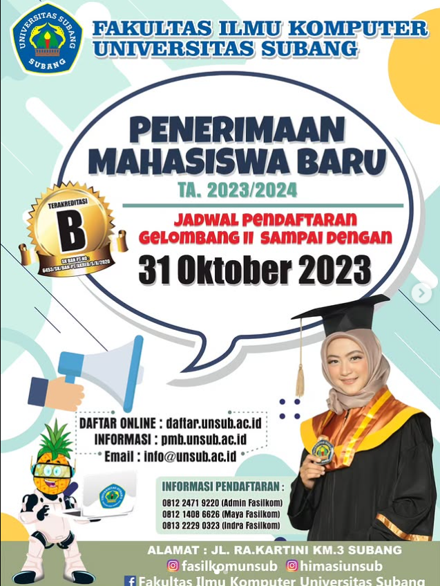 Pendaftaran Mahasiswa Baru Fakultas Ilmu Komputer Universitas Subang TA 2023-2024!