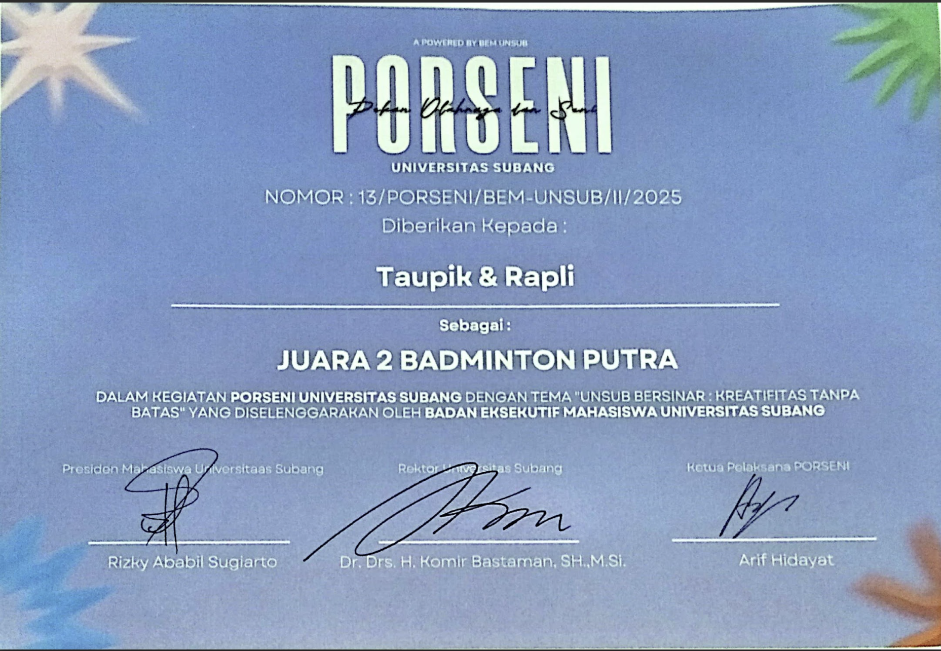 Juara 2 Badminton Putra