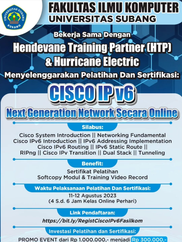 Pelatihan & Sertifikasi CISCO IP VERSION 6– NEXT GENERATION NETWORK Batch 1